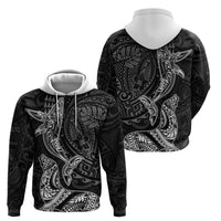 Hawaiian Monk Seal and Whale Zip Hoodie Kakau Tribal Pattern Grayscale LT03 - Polynesian Pride
