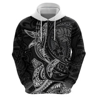 Hawaiian Monk Seal and Whale Zip Hoodie Kakau Tribal Pattern Grayscale LT03 - Polynesian Pride