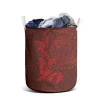Hawaiian Monk Seal and Whale Laundry Basket Kakau Tribal Pattern Red Color