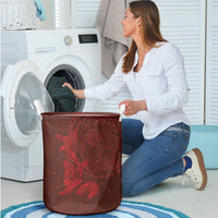 Hawaiian Monk Seal and Whale Laundry Basket Kakau Tribal Pattern Red Color