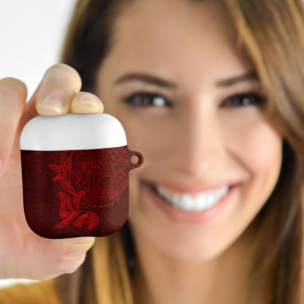 Hawaiian Monk Seal and Whale AirPods Case Kakau Tribal Pattern Red Color LT03 - Polynesian Pride