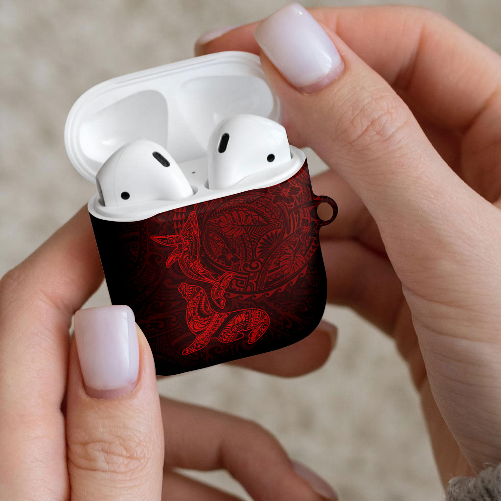 Hawaiian Monk Seal and Whale AirPods Case Kakau Tribal Pattern Red Color LT03 - Polynesian Pride