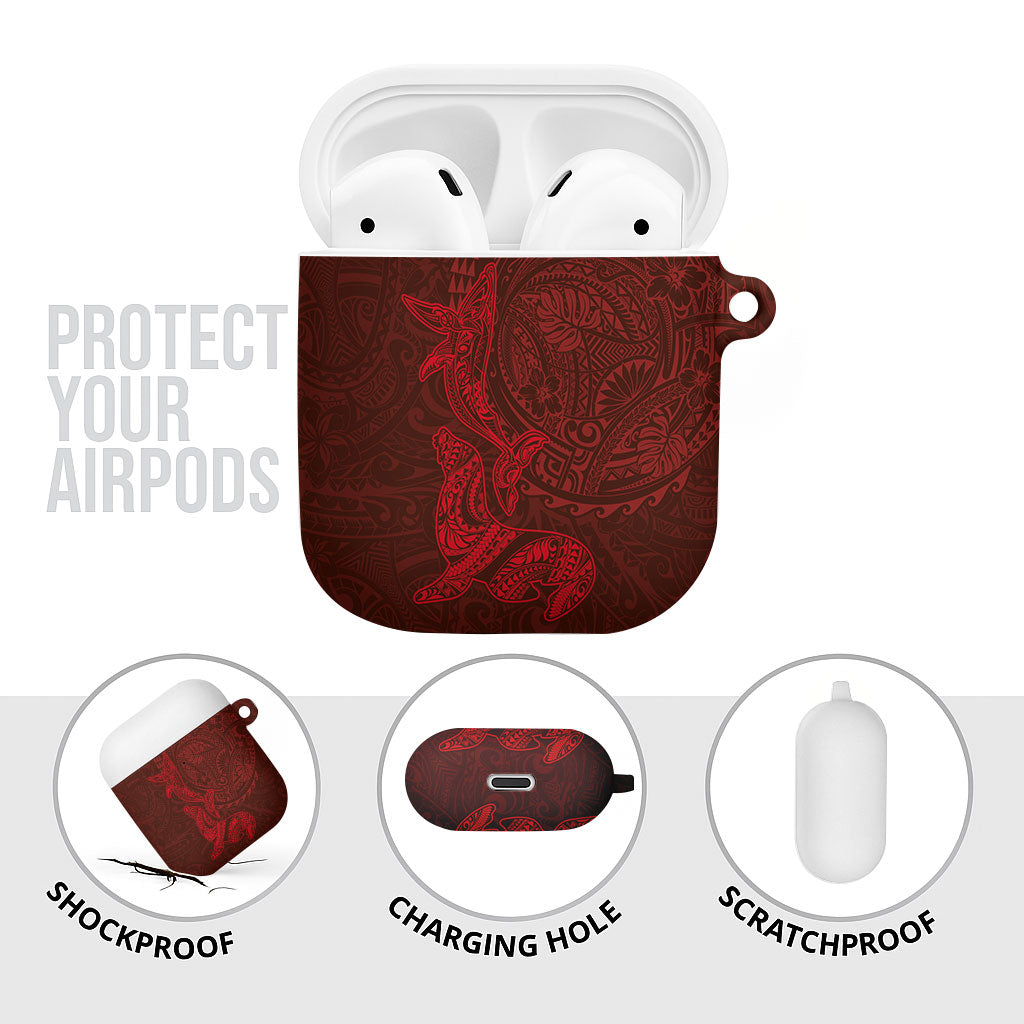 Hawaiian Monk Seal and Whale AirPods Case Kakau Tribal Pattern Red Color LT03 - Polynesian Pride