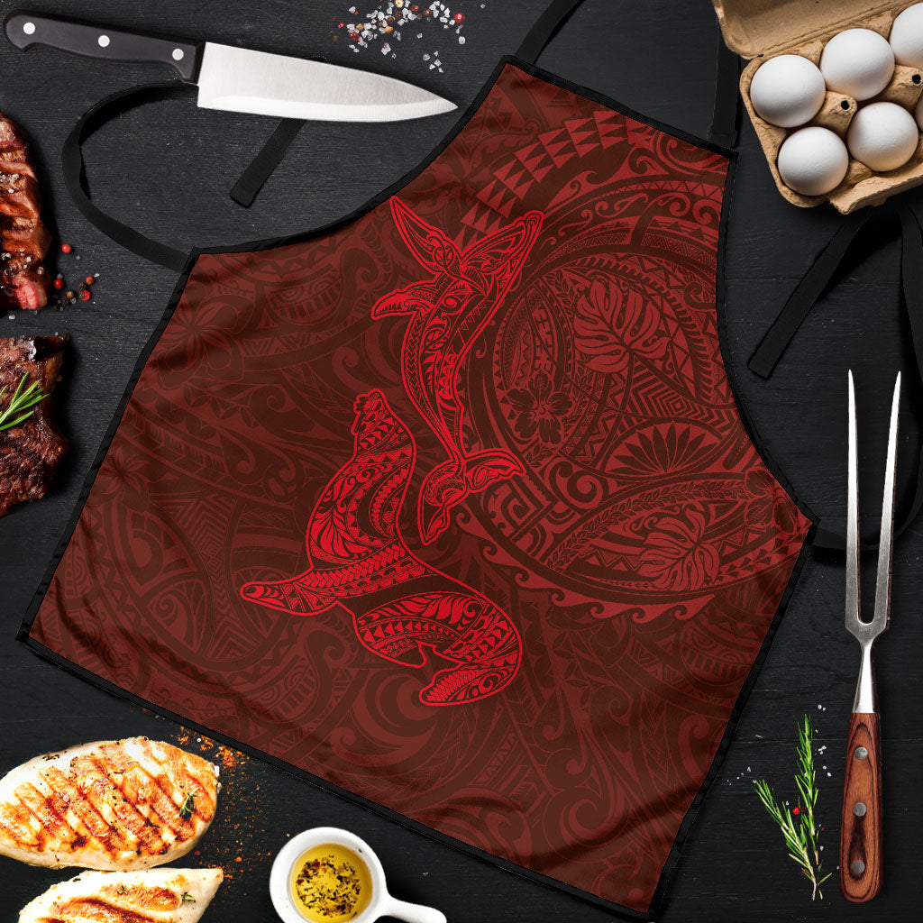 Hawaiian Monk Seal and Whale Apron Kakau Tribal Pattern Red Color LT03 Red - Polynesian Pride