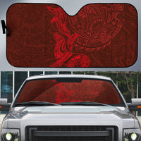 Hawaiian Monk Seal and Whale Auto Sun Shade Kakau Tribal Pattern Red Color LT03 Red - Polynesian Pride