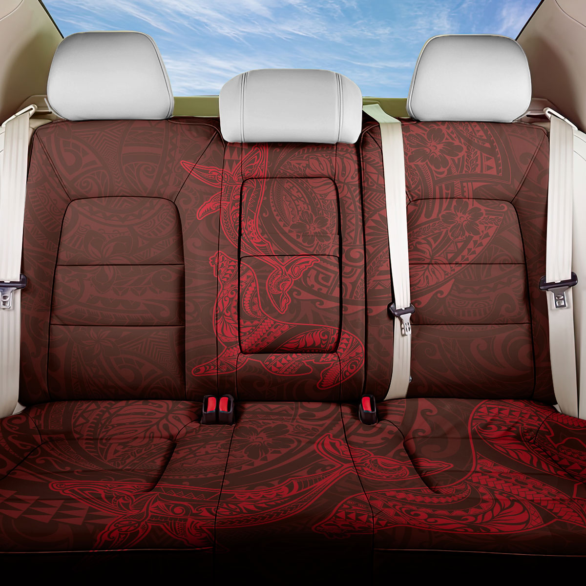 Hawaiian Monk Seal and Whale Back Car Seat Cover Kakau Tribal Pattern Red Color LT03 One Size Red - Polynesian Pride