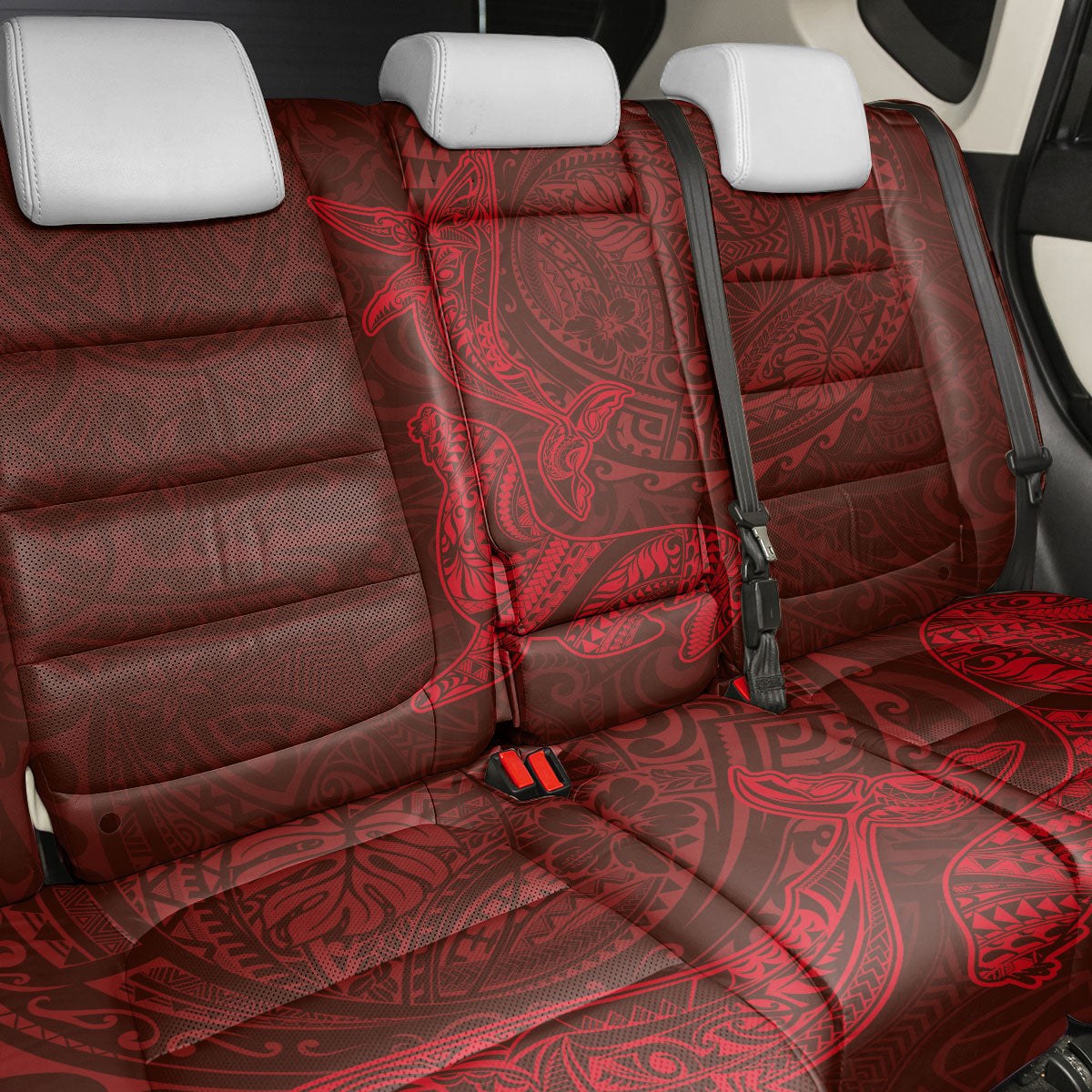 Hawaiian Monk Seal and Whale Back Car Seat Cover Kakau Tribal Pattern Red Color LT03 - Polynesian Pride