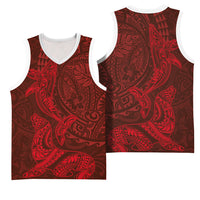 Hawaiian Monk Seal and Whale Basketball Jersey Kakau Tribal Pattern Red Color LT03 - Polynesian Pride