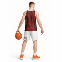 Hawaiian Monk Seal and Whale Basketball Jersey Kakau Tribal Pattern Red Color LT03 - Polynesian Pride
