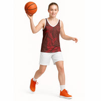 Hawaiian Monk Seal and Whale Basketball Jersey Kakau Tribal Pattern Red Color LT03 - Polynesian Pride