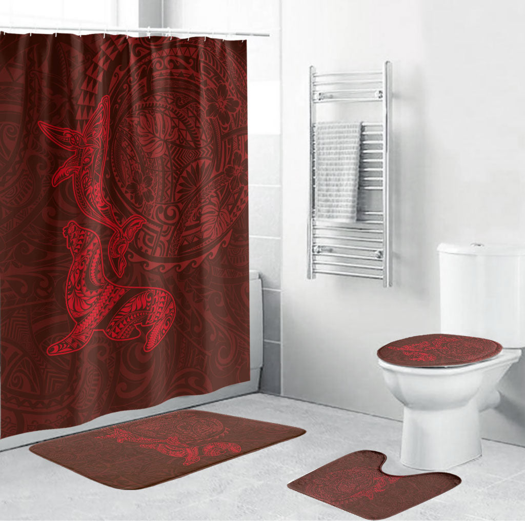Hawaiian Monk Seal and Whale Bathroom Set Kakau Tribal Pattern Red Color LT03 Bathroom Set (4 pcs) Red - Polynesian Pride