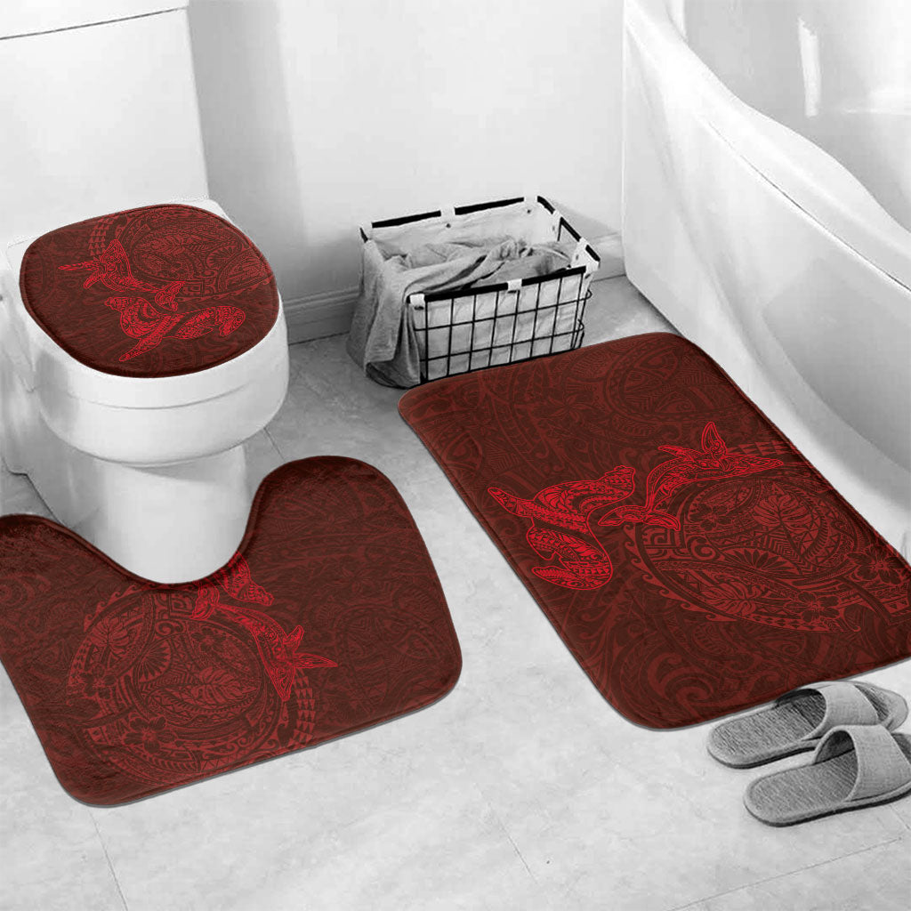 Hawaiian Monk Seal and Whale Bathroom Set Kakau Tribal Pattern Red Color LT03 Mat Set Only (3 pcs) One Size Red - Polynesian Pride