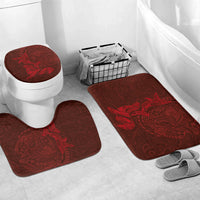 Hawaiian Monk Seal and Whale Bathroom Set Kakau Tribal Pattern Red Color LT03 Mat Set Only (3 pcs) One Size Red - Polynesian Pride