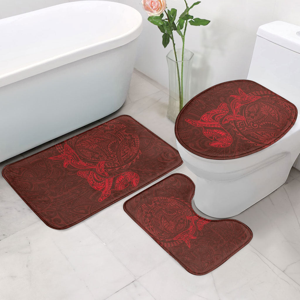 Hawaiian Monk Seal and Whale Bathroom Set Kakau Tribal Pattern Red Color LT03 - Polynesian Pride