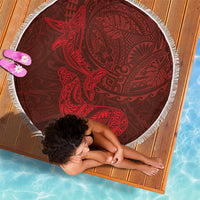 Hawaiian Monk Seal and Whale Beach Blanket Kakau Tribal Pattern Red Color LT03 - Polynesian Pride