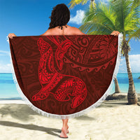 Hawaiian Monk Seal and Whale Beach Blanket Kakau Tribal Pattern Red Color LT03 - Polynesian Pride
