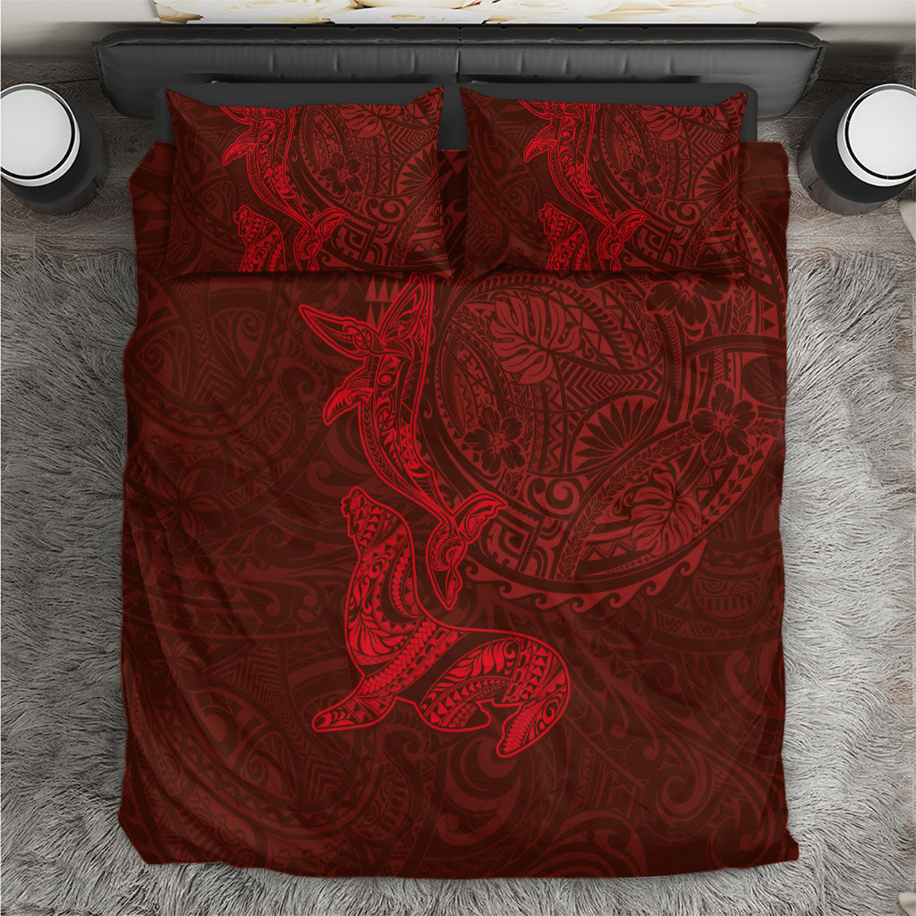 Hawaiian Monk Seal and Whale Bedding Set Kakau Tribal Pattern Red Color LT03 Red - Polynesian Pride