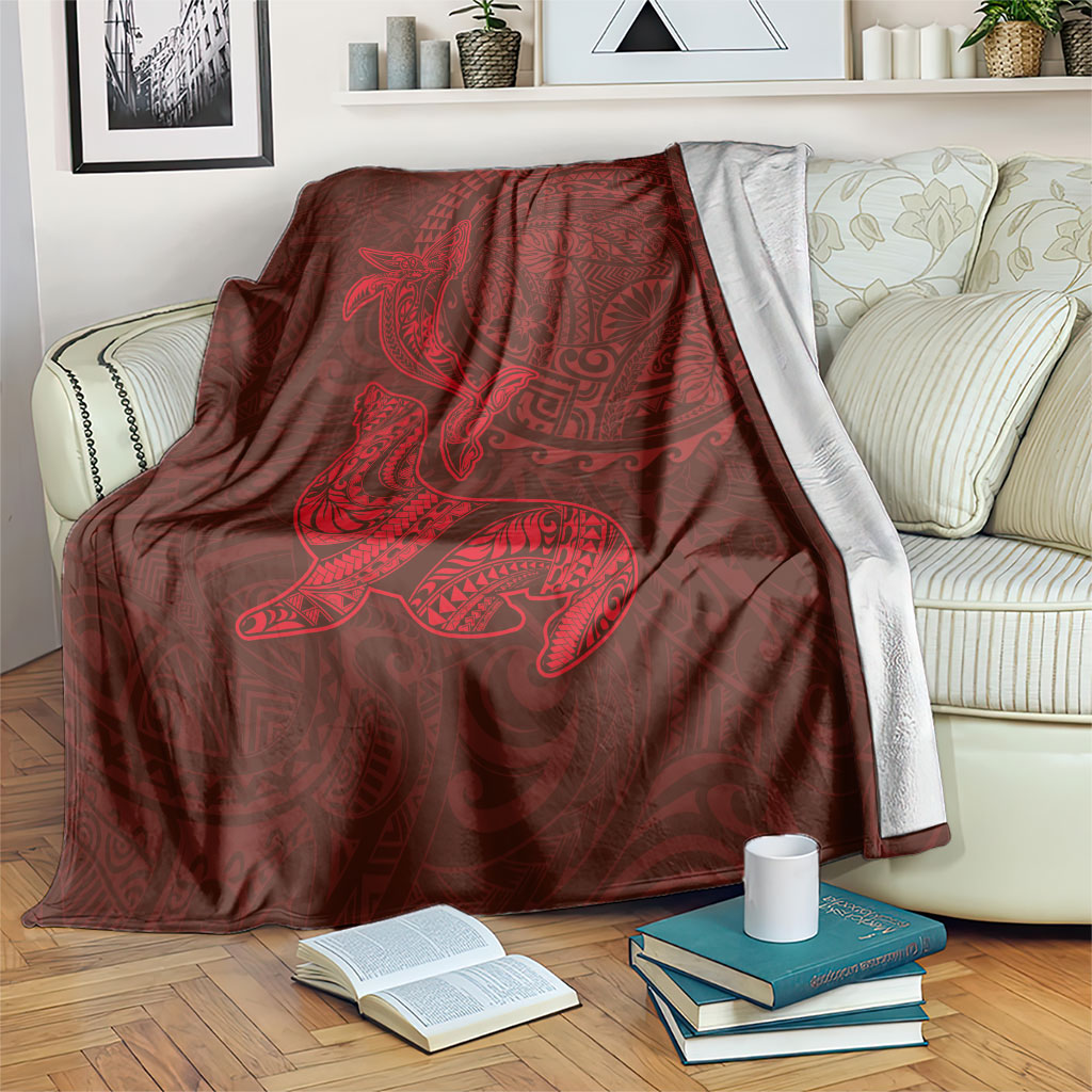 Hawaiian Monk Seal and Whale Blanket Kakau Tribal Pattern Red Color LT03 Red - Polynesian Pride