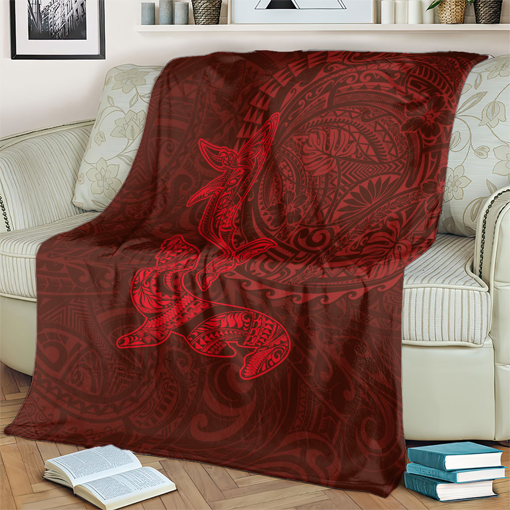 Hawaiian Monk Seal and Whale Blanket Kakau Tribal Pattern Red Color LT03 - Polynesian Pride