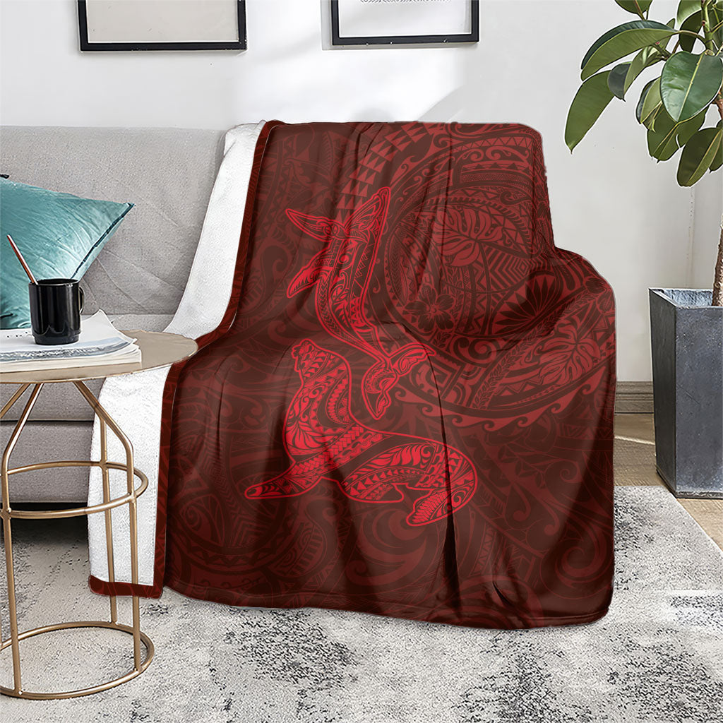 Hawaiian Monk Seal and Whale Blanket Kakau Tribal Pattern Red Color LT03 - Polynesian Pride