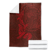 Hawaiian Monk Seal and Whale Blanket Kakau Tribal Pattern Red Color LT03 - Polynesian Pride