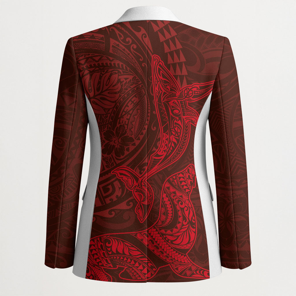 Hawaiian Monk Seal and Whale Blazer Kakau Tribal Pattern Red Color LT03 - Polynesian Pride