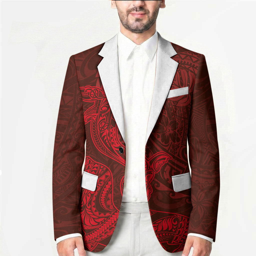 Hawaiian Monk Seal and Whale Blazer Kakau Tribal Pattern Red Color LT03 - Polynesian Pride