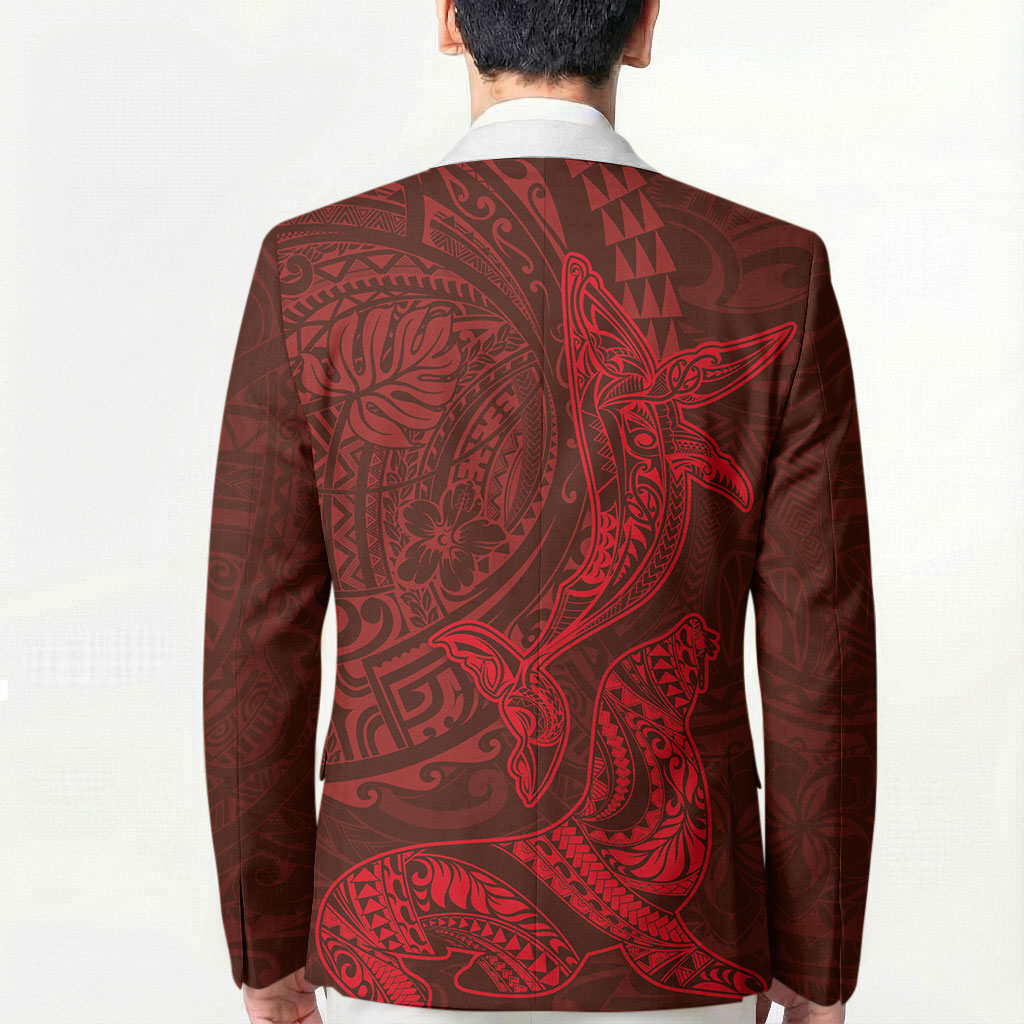 Hawaiian Monk Seal and Whale Blazer Kakau Tribal Pattern Red Color LT03 - Polynesian Pride
