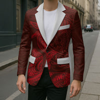 Hawaiian Monk Seal and Whale Blazer Kakau Tribal Pattern Red Color LT03 - Polynesian Pride