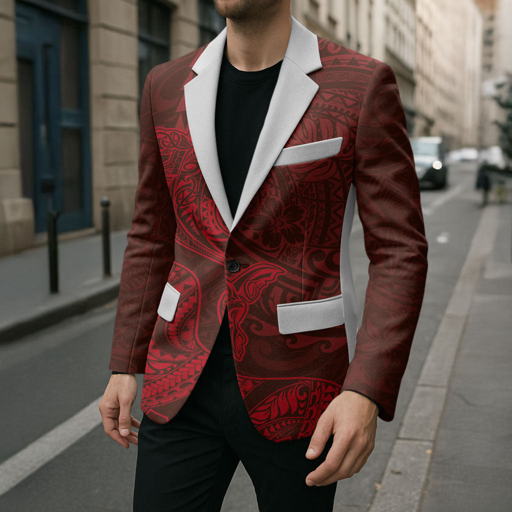 Hawaiian Monk Seal and Whale Blazer Kakau Tribal Pattern Red Color LT03 - Polynesian Pride