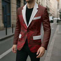 Hawaiian Monk Seal and Whale Blazer Kakau Tribal Pattern Red Color LT03 - Polynesian Pride
