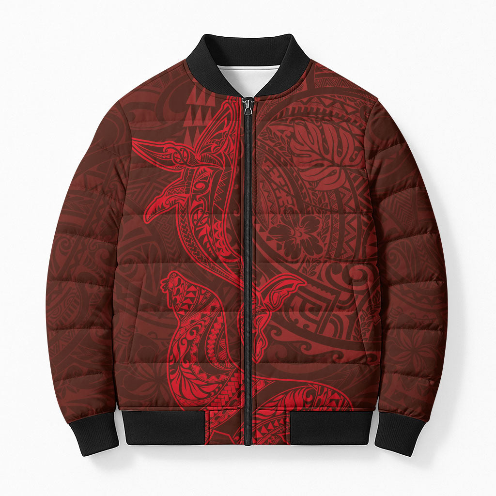 Hawaiian Monk Seal and Whale Bomber Puffer Jacket Kakau Tribal Pattern Red Color LT03 Unisex Red - Polynesian Pride