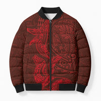 Hawaiian Monk Seal and Whale Bomber Puffer Jacket Kakau Tribal Pattern Red Color LT03 Unisex Red - Polynesian Pride