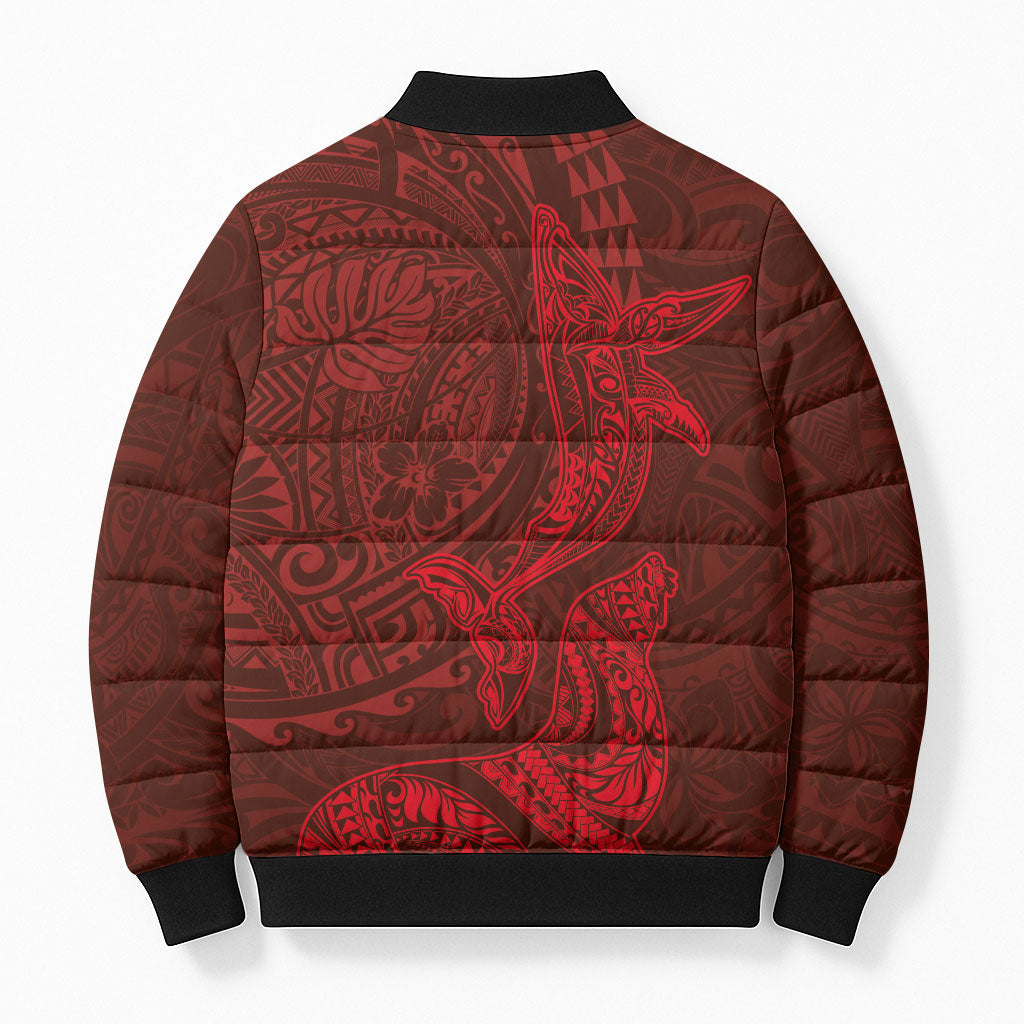 Hawaiian Monk Seal and Whale Bomber Puffer Jacket Kakau Tribal Pattern Red Color LT03 - Polynesian Pride