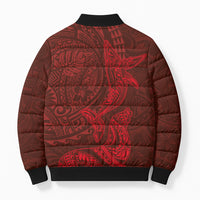 Hawaiian Monk Seal and Whale Bomber Puffer Jacket Kakau Tribal Pattern Red Color LT03 - Polynesian Pride