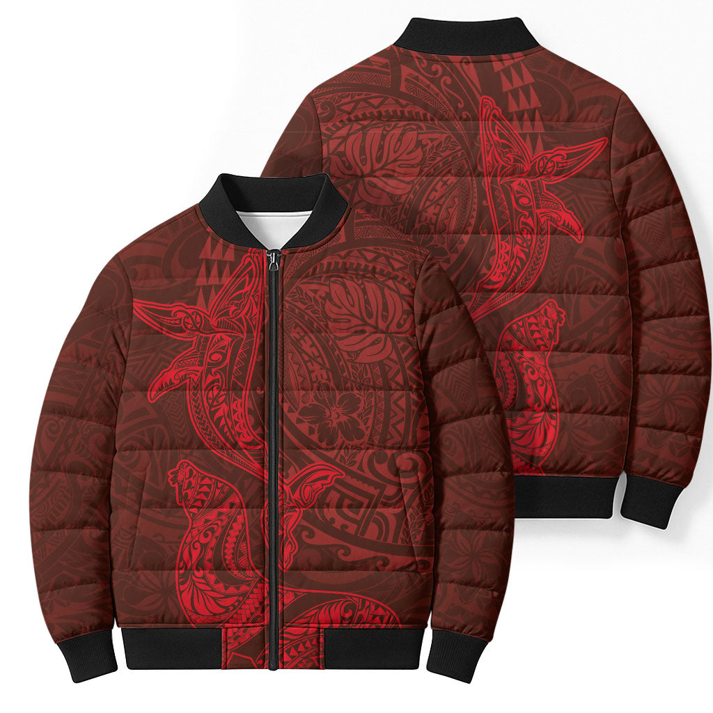 Hawaiian Monk Seal and Whale Bomber Puffer Jacket Kakau Tribal Pattern Red Color LT03 - Polynesian Pride