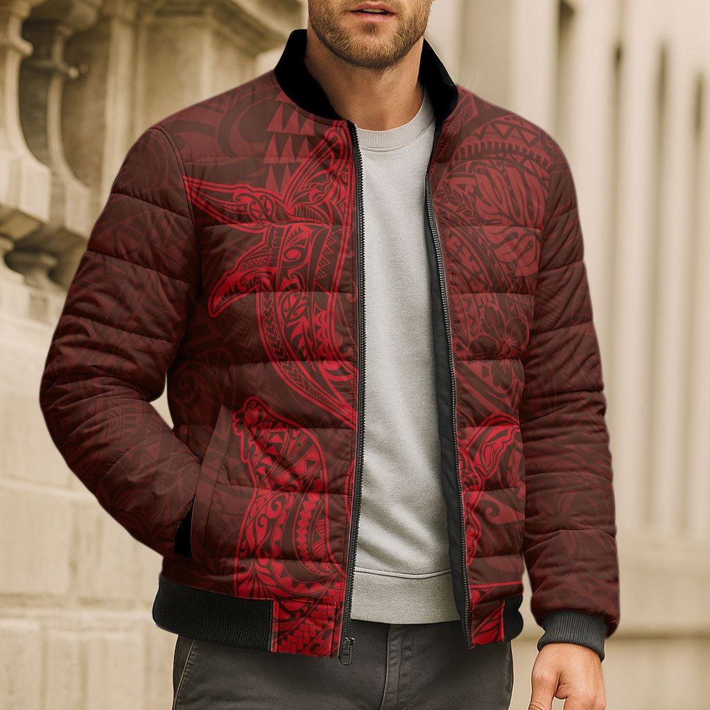 Hawaiian Monk Seal and Whale Bomber Puffer Jacket Kakau Tribal Pattern Red Color LT03 - Polynesian Pride
