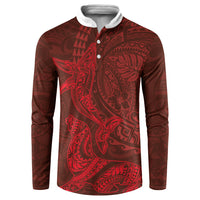 Hawaiian Monk Seal and Whale Button Sweatshirt Kakau Tribal Pattern Red Color LT03 Red - Polynesian Pride