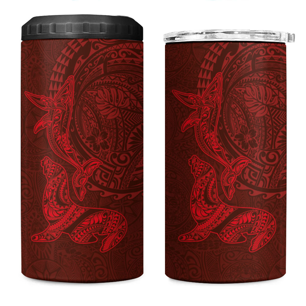 Hawaiian Monk Seal and Whale 4 in 1 Can Cooler Tumbler Kakau Tribal Pattern Red Color LT03 One Size: 16 oz Red - Polynesian Pride