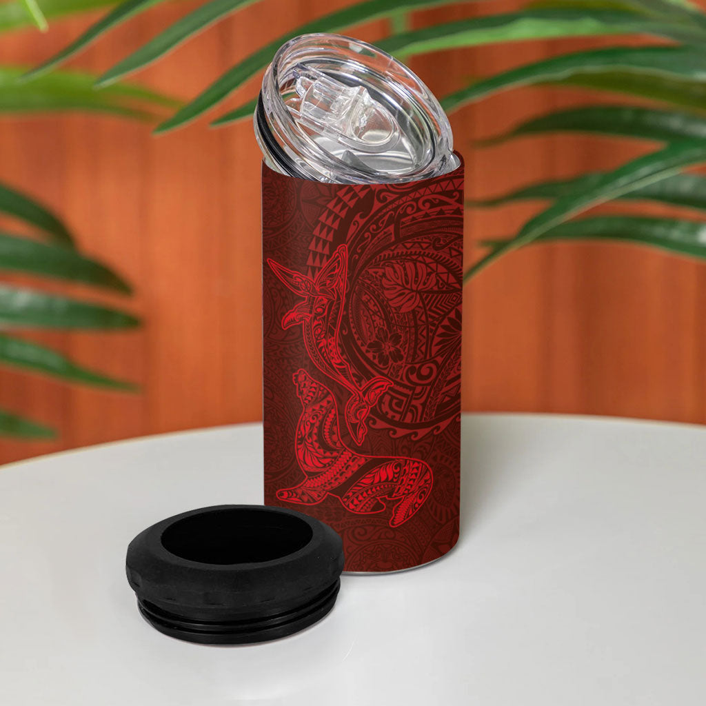 Hawaiian Monk Seal and Whale 4 in 1 Can Cooler Tumbler Kakau Tribal Pattern Red Color LT03 - Polynesian Pride