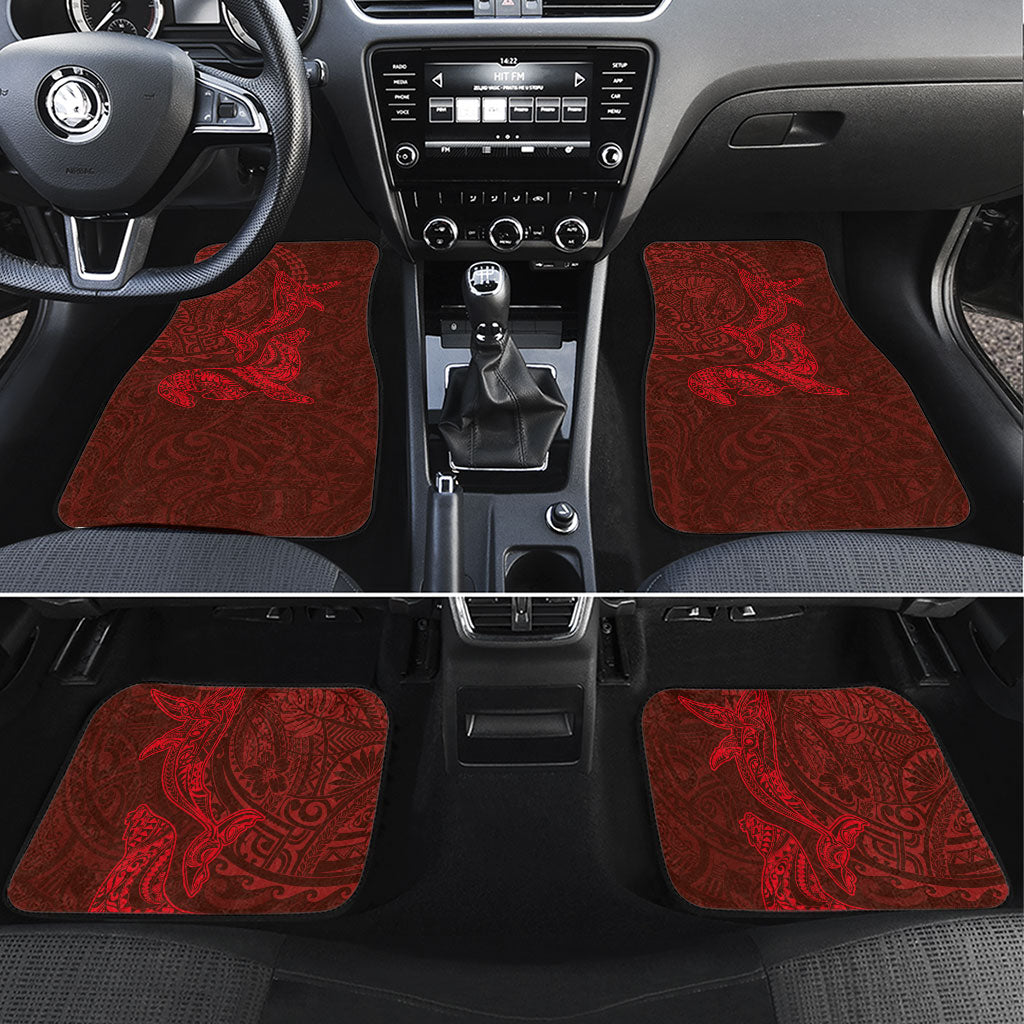 Hawaiian Monk Seal and Whale Car Mats Kakau Tribal Pattern Red Color