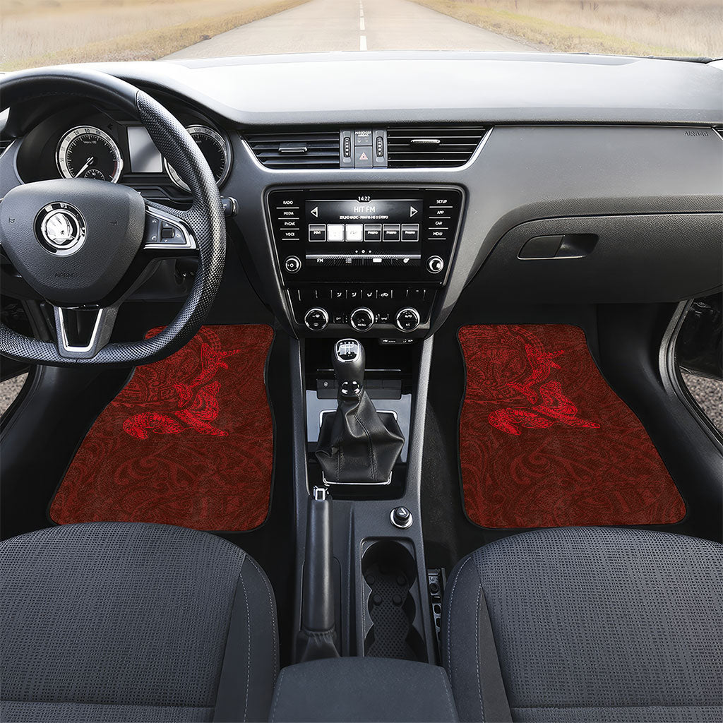 Hawaiian Monk Seal and Whale Car Mats Kakau Tribal Pattern Red Color