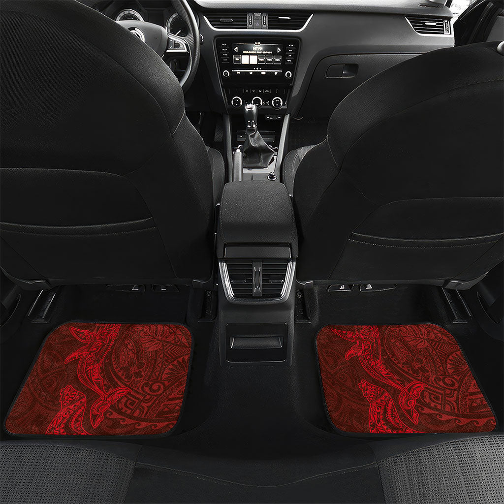 Hawaiian Monk Seal and Whale Car Mats Kakau Tribal Pattern Red Color