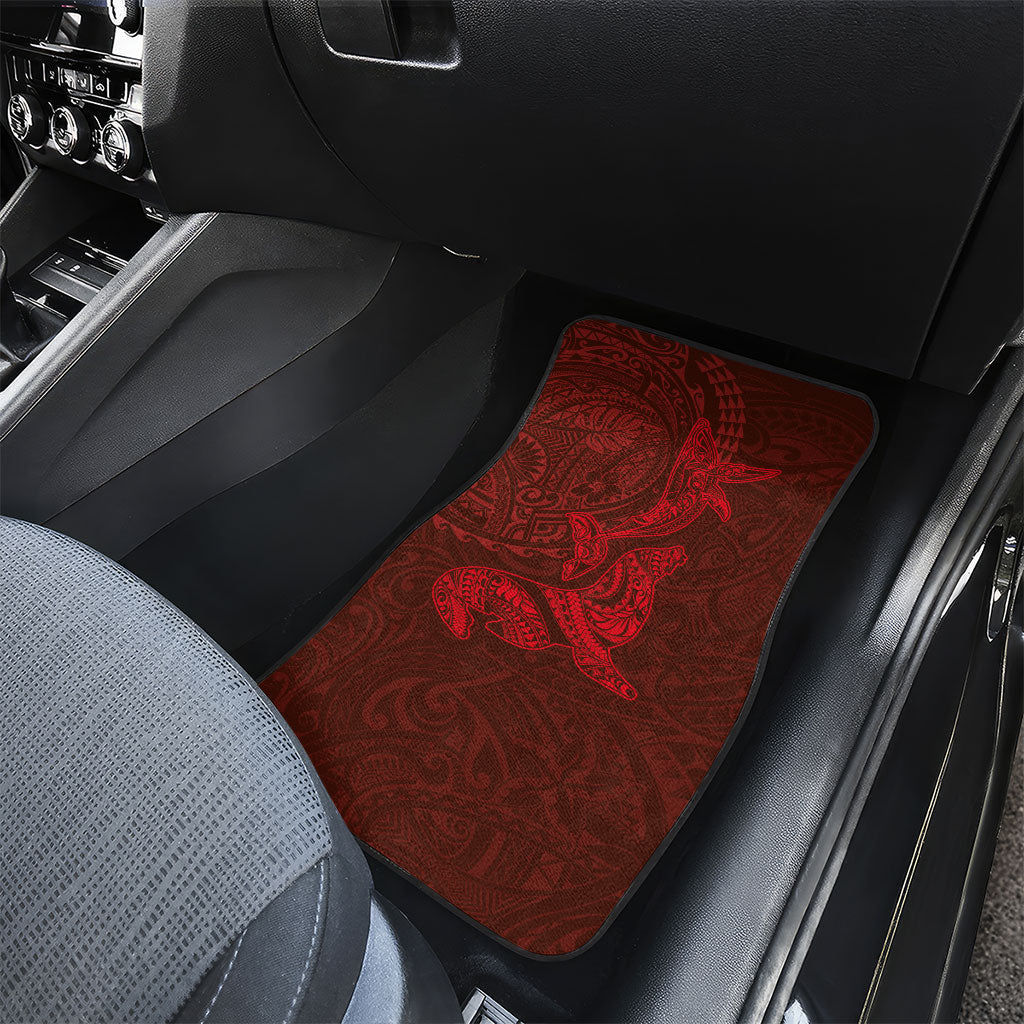 Hawaiian Monk Seal and Whale Car Mats Kakau Tribal Pattern Red Color