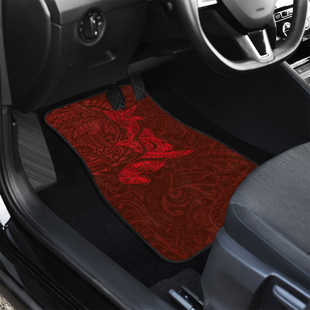 Hawaiian Monk Seal and Whale Car Mats Kakau Tribal Pattern Red Color