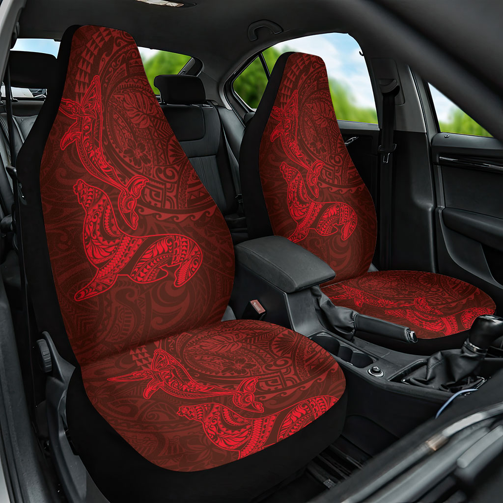 Hawaiian Monk Seal and Whale Car Seat Cover Kakau Tribal Pattern Red Color LT03 One Size Red - Polynesian Pride