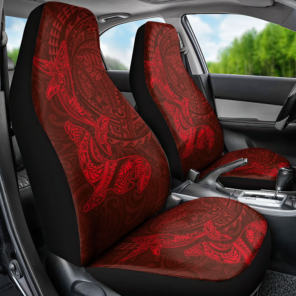 Hawaiian Monk Seal and Whale Car Seat Cover Kakau Tribal Pattern Red Color LT03 - Polynesian Pride