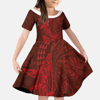 Hawaiian Monk Seal and Whale Family Matching Puletasi and Hawaiian Shirt Kakau Tribal Pattern Red Color