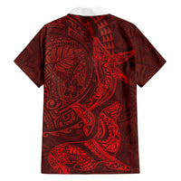Hawaiian Monk Seal and Whale Family Matching Puletasi and Hawaiian Shirt Kakau Tribal Pattern Red Color