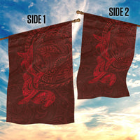 Hawaiian Monk Seal and Whale Garden Flag Kakau Tribal Pattern Red Color LT03 - Polynesian Pride